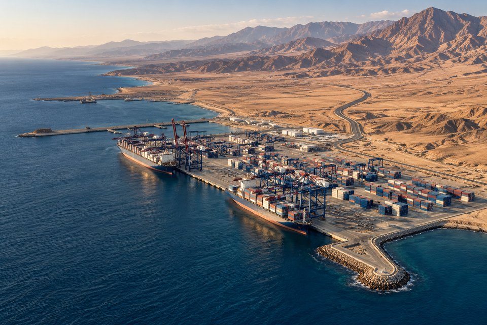 A maritime freight terminal connecting an arid coast with its hinterland.
